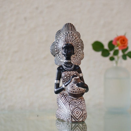 African Girl Exotic Figurine Lady Women Tribal Figurines Ornament Decorative Statue Home Decorations Resin Figurine (2pcs)