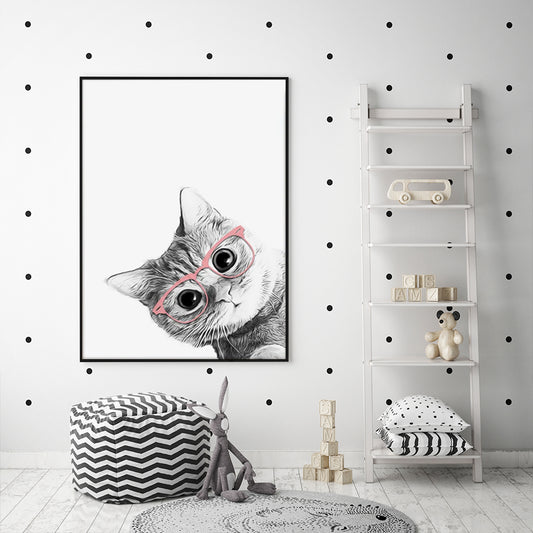 Cat With Glasses Black Frame Canvas 90cmx135cm