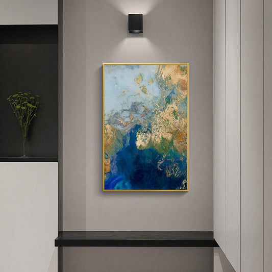 Marbled Blue Gold Artwork Gold Frame Canvas 40cmx60cm