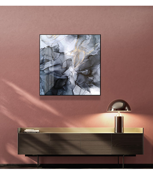 Marbled Black Grey Black Frame Canvas 90cmx90cm