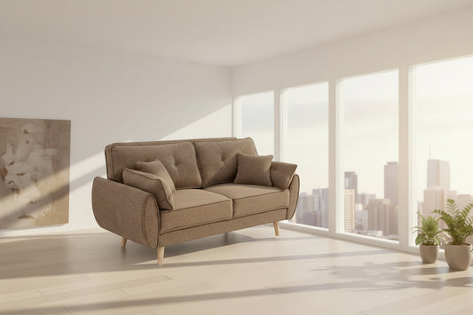 Sarantino 3-Seater Linen Sofa Bed – Brown