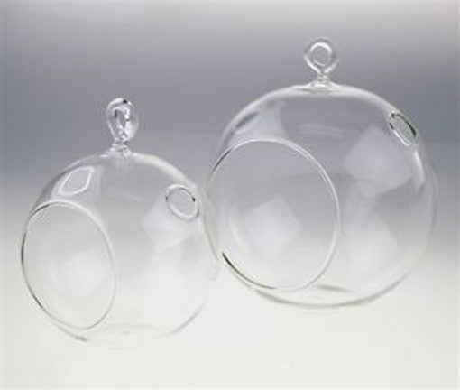4 x Hanging Clear Glass Ball Tealight Candle Holder - 10cm Diameter / High - Wedding Globe Decoration Terrarium Succulent Plant Mini Garden Holder Decor Craft Gift