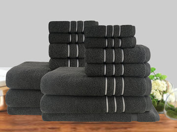 14pc Classic Dobby Stripe Cotton Towel Set charcoal