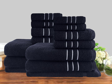 14pc Classic Dobby Stripe Cotton Towel Set Sailor Blue