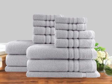 14pc Classic Dobby Stripe Cotton Towel Set Silver