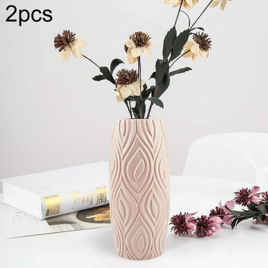 2-piece Plastic Vase Set for Creative Flower Arrangements Wet and Dry Decor - Milk White
