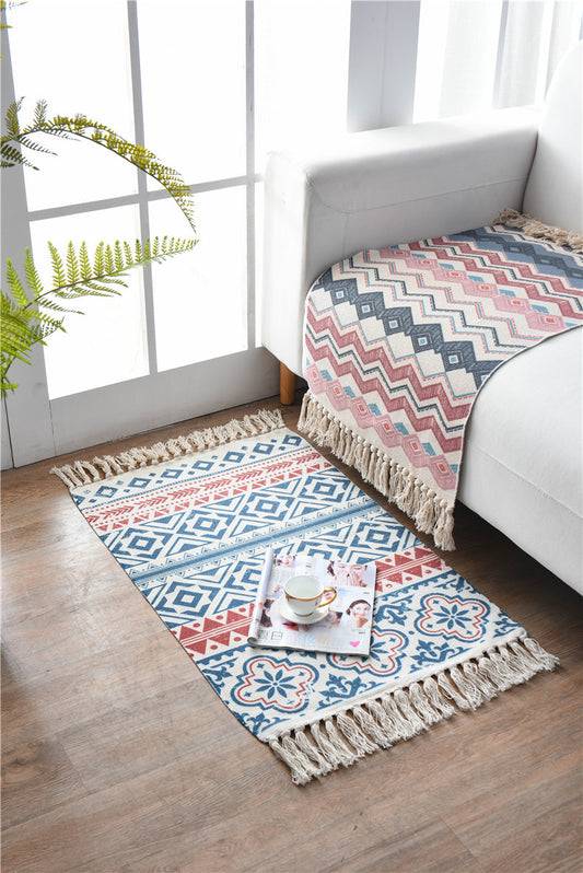ZigZag Bohemian Cotton Area Rug with Tassels