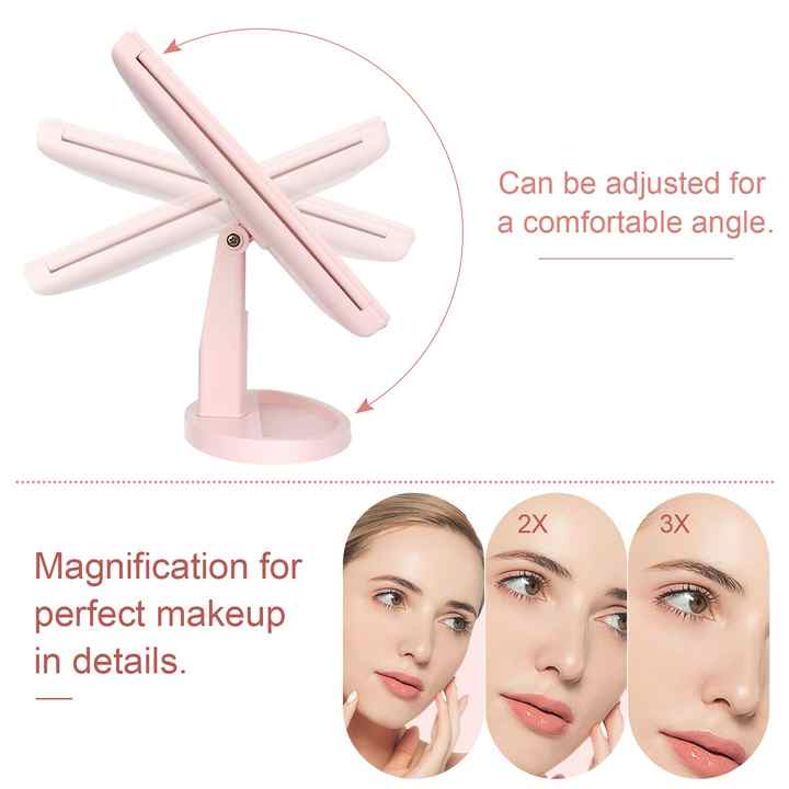 Pink Tri-Fold Lighted Makeup Mirror