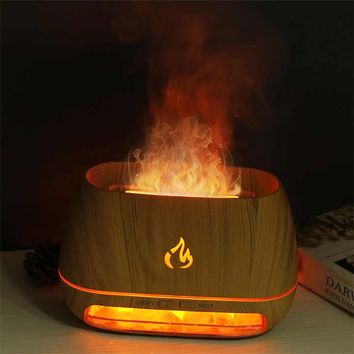 Black Himalayan Salt Flame Aroma Diffuser - 250ml Ultrasonic Humidifier with 7-Color LED Light for Relaxation and Decor