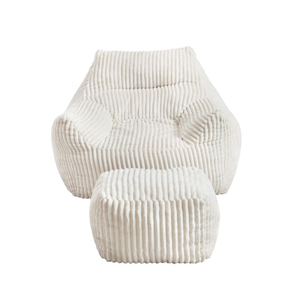 Artiss Corduroy Bean Bag Sofa & Ottoman Set – White