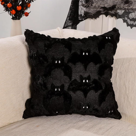 Halloween Faux Fur Cushion Covers – Black Bat, Set of 2