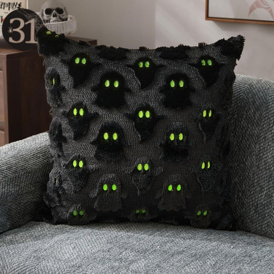 Halloween Faux Fur Cushion Covers – Black Ghost, Set of 2