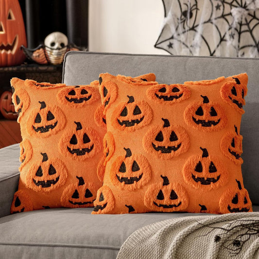Halloween Faux Fur Cushion Covers – Orange, Set of 2