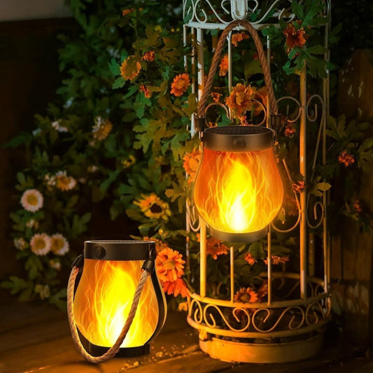 Solar Flame Effect Hanging Garden Lights – 4 Pack