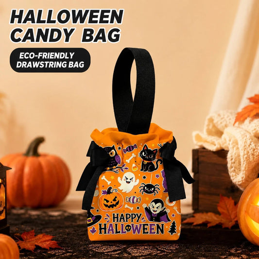Halloween Ghost & Spider Drawstring Treat Bags – Set of 8