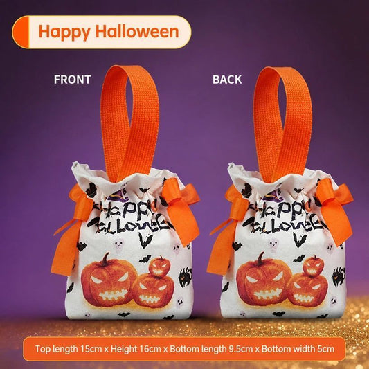 Halloween Ghost & Spider Drawstring Treat Bags with Bat Doll – Set of 8