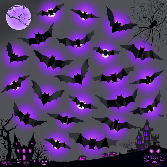 Purple LED 3D Halloween Bats – Set of 36