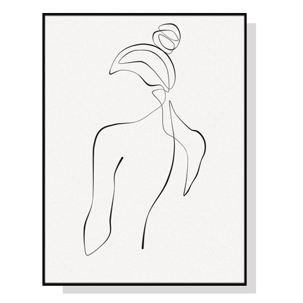 Woman Back Line Art Black Frame Canvas 40cmx60cm