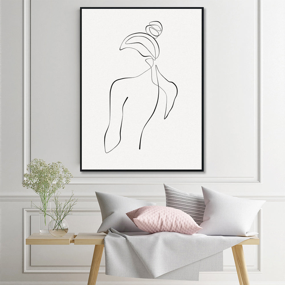 Woman Back Line Art Black Frame Canvas 40cmx60cm