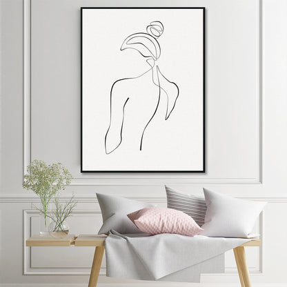 Woman Back Line Art Black Frame Canvas 40cmx60cm