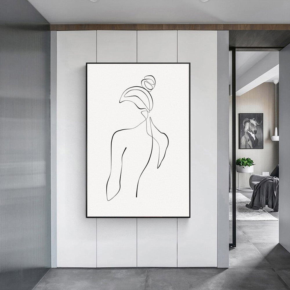 Woman Back Line Art Black Frame Canvas 40cmx60cm