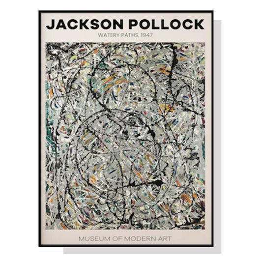 Jackson Pollock Exhibition III Black Frame Canvas 90cmx135cm