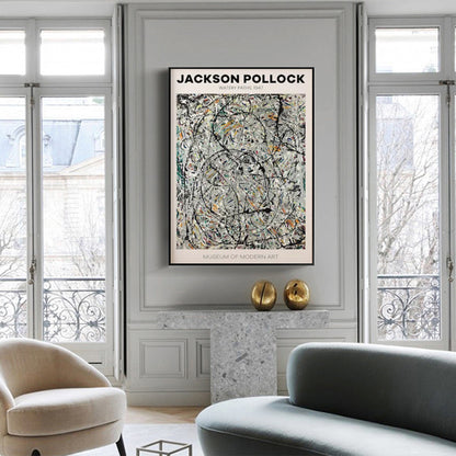 Jackson Pollock Exhibition III Black Frame Canvas 90cmx135cm