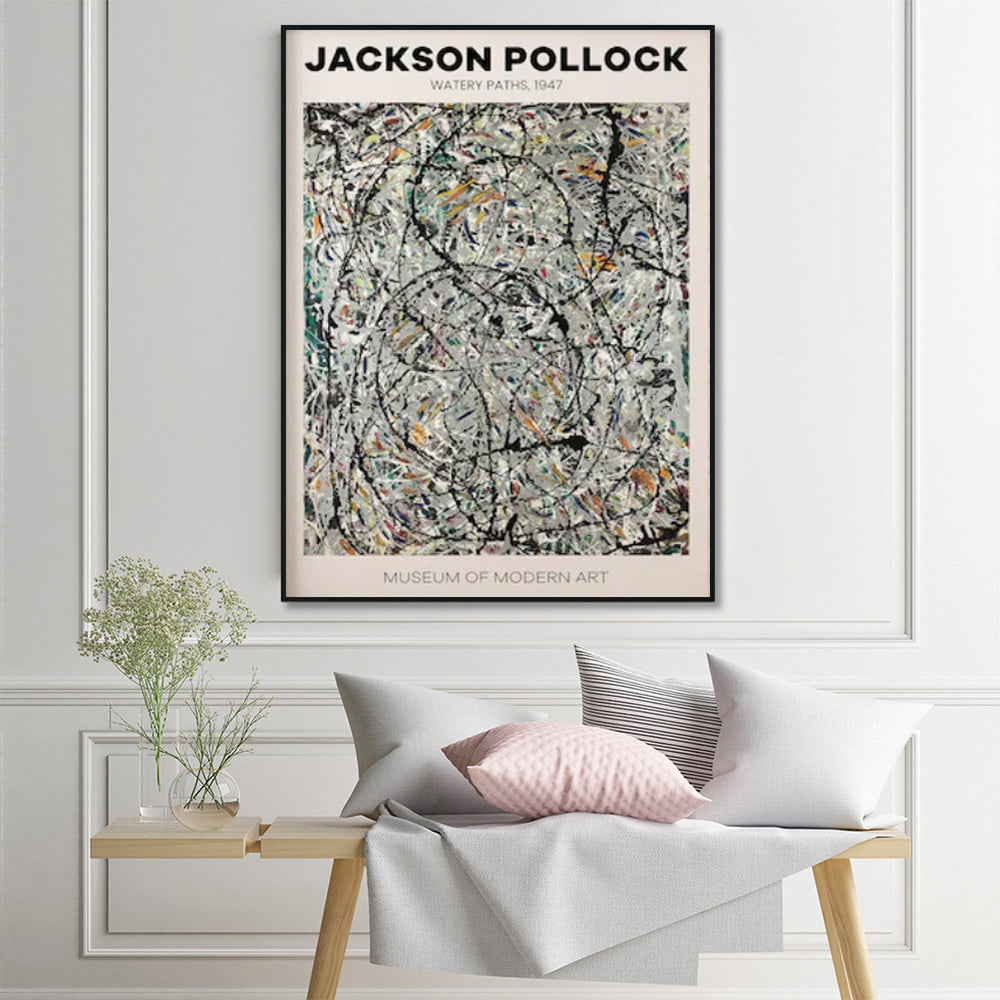 Jackson Pollock Exhibition III Black Frame Canvas 90cmx135cm