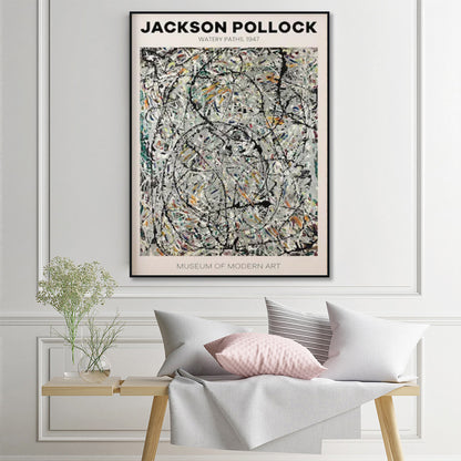 Jackson Pollock Exhibition III Black Frame Canvas 90cmx135cm