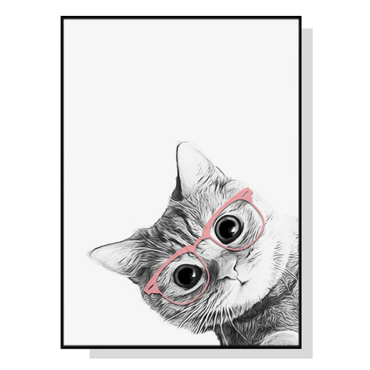 Cat With Glasses Black Frame Canvas 40cmx60cm