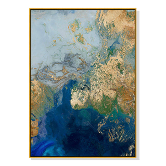 Marbled Blue Gold Artwork Gold Frame Canvas 40cmx60cm