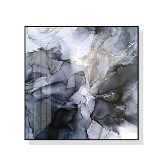 Marbled Black Grey Black Frame Canvas 100cmx100cm