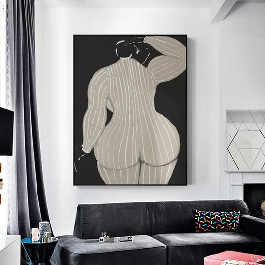 Mid Century Lady Black Frame Canvas 90cmx135cm
