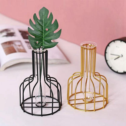 Wrought Iron Hydroponic Glass - Black