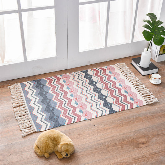 ZigZag Bohemian Cotton Area Rug with Tassels