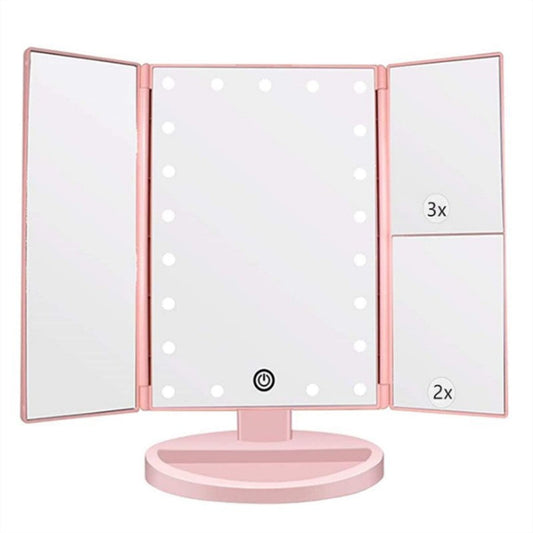 Pink Tri-Fold Lighted Makeup Mirror