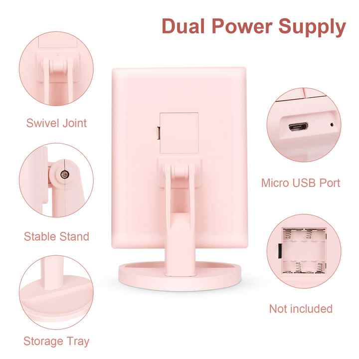 Pink Tri-Fold Lighted Makeup Mirror