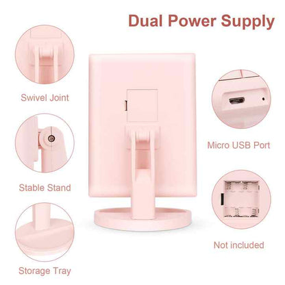 Pink Tri-Fold Lighted Makeup Mirror