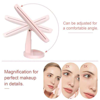 Pink Tri-Fold Lighted Makeup Mirror