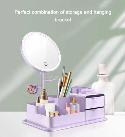 Purple LED Vanity Mirror with Storage