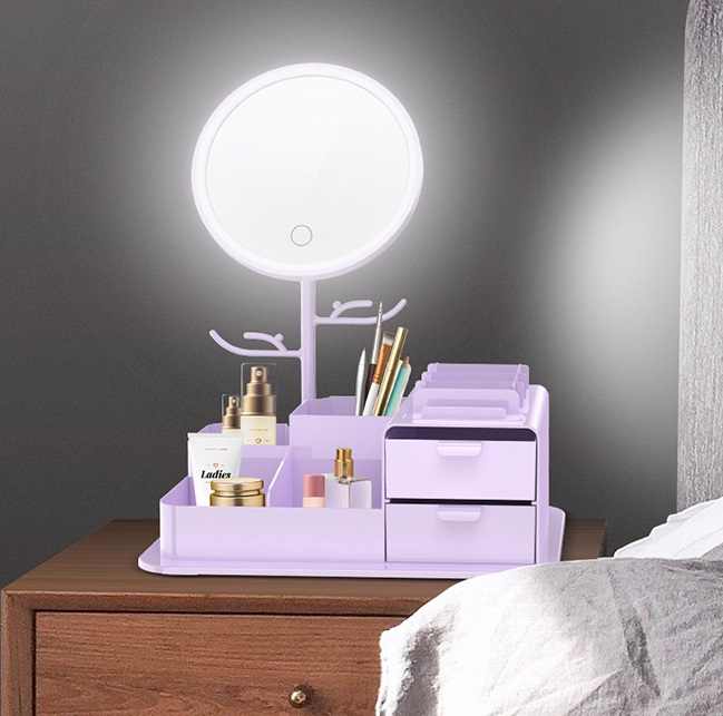 Purple LED Vanity Mirror with Storage