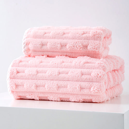 Pink Thickened Coral Fleece Towel Set, Large Bath Towel & Face Towel Combo, Soft & Absorbent Towel