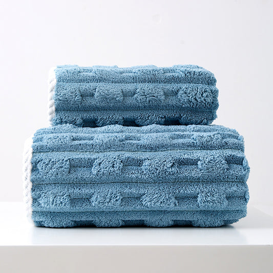 Dark Blue Thickened Coral Fleece Towel Set, Large Bath Towel & Face Towel Combo, Soft & Absorbent Towel