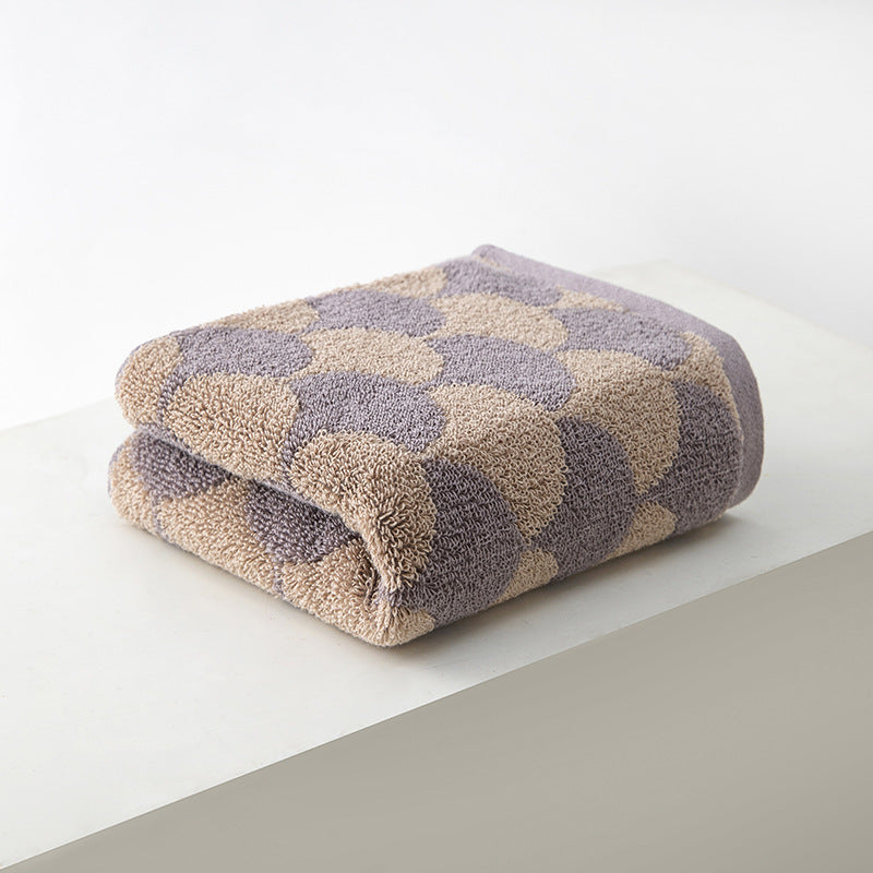 Scallop Checkered Hand Towel Set - Brown