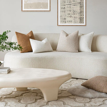 2 Pcs White Luxury Boucle Pillow Cover - Solid Color Faux Shearling Cushion Case for Sofa, 45x45cm, 230g (Pillow Insert Not Included)