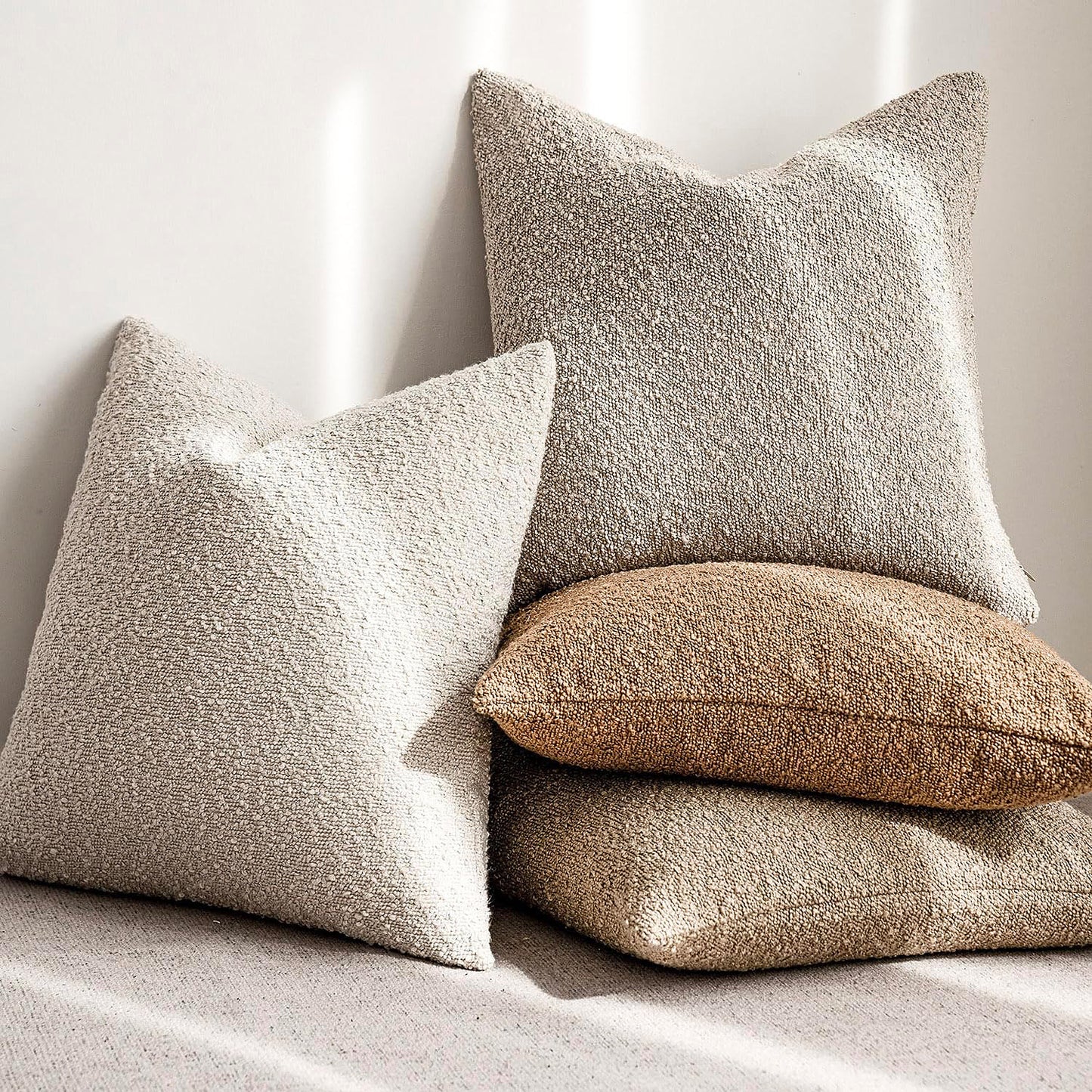 2 Pcs Brown Luxury Boucle Pillow Cover - Solid Color Faux Shearling Cushion Case for Sofa, 45x45cm, 230g (Pillow Insert Not Included)