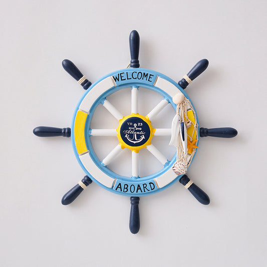 Nautical Wooden Rudder Wall Decor - 34cm (Yellow Rudder)